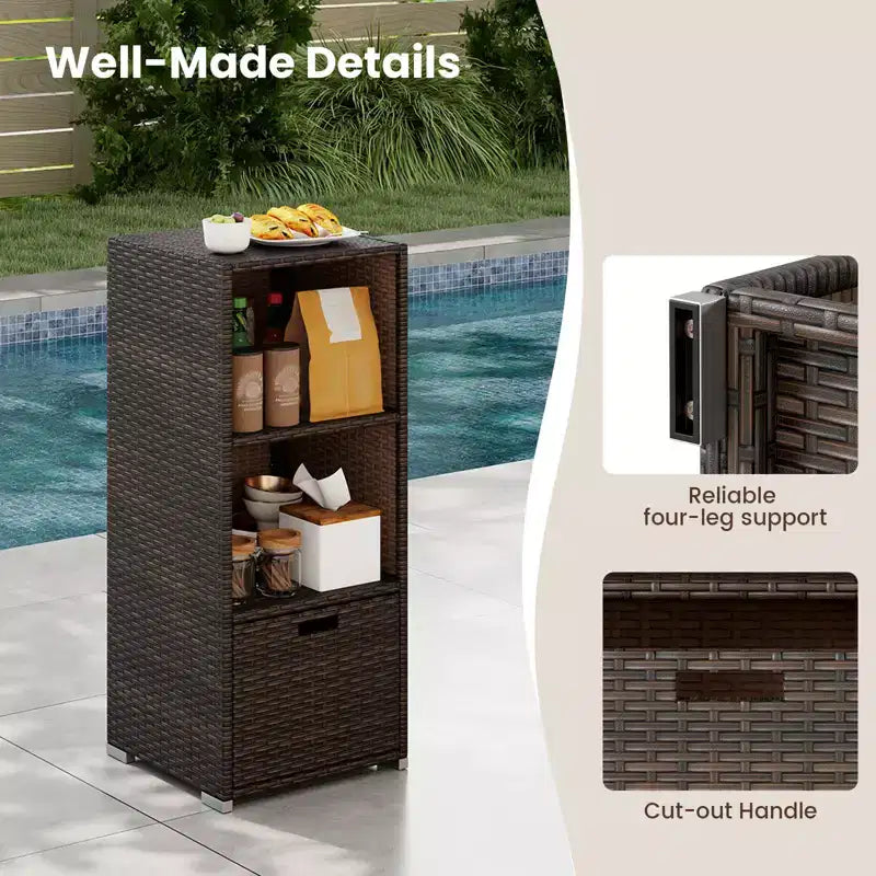 Costway Outdoor Storage Cabinet with Storage Shelves & Removable Drawer for Porch Mix Brown/Black/Gray