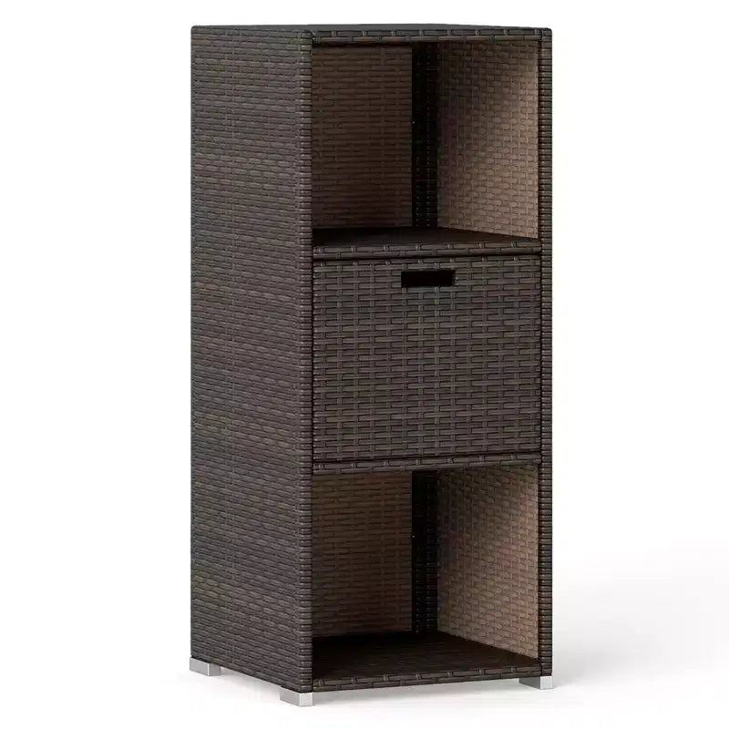 Costway Outdoor Storage Cabinet with Storage Shelves & Removable Drawer for Porch Mix Brown/Black/Gray