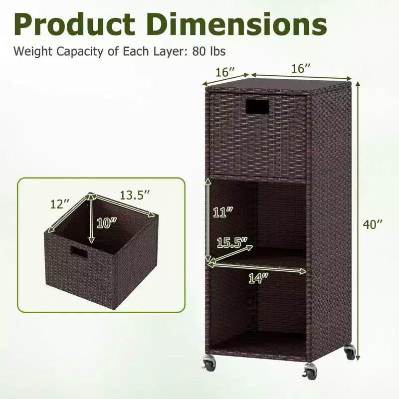 Costway Outdoor Storage Cabinet with Storage Shelves & Removable Drawer for Porch Mix Brown/Black/Gray
