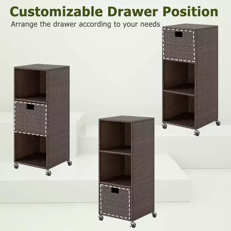 Costway Outdoor Storage Cabinet with Storage Shelves & Removable Drawer for Porch Mix Brown/Black/Gray