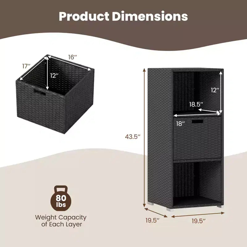 Costway Outdoor Storage Cabinet with Storage Shelves & Removable Drawer for Porch Mix Brown/Black/Gray