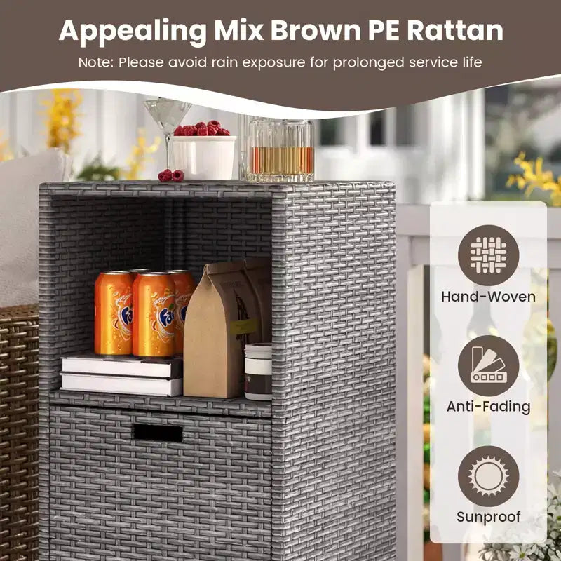 Costway Outdoor Storage Cabinet with Storage Shelves & Removable Drawer for Porch Mix Brown/Black/Gray