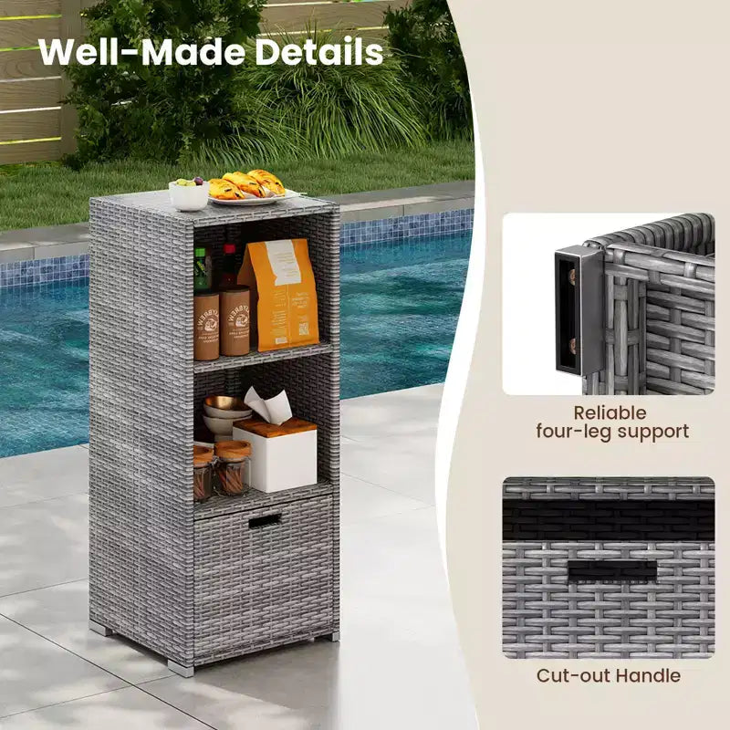 Costway Outdoor Storage Cabinet with Storage Shelves & Removable Drawer for Porch Mix Brown/Black/Gray