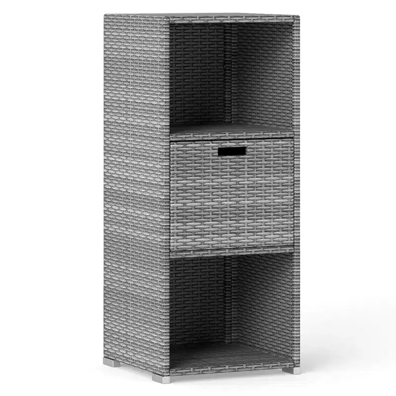 Costway Outdoor Storage Cabinet with Storage Shelves & Removable Drawer for Porch Mix Brown/Black/Gray