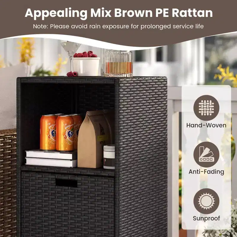 Costway Outdoor Storage Cabinet with Storage Shelves & Removable Drawer for Porch Mix Brown/Black/Gray