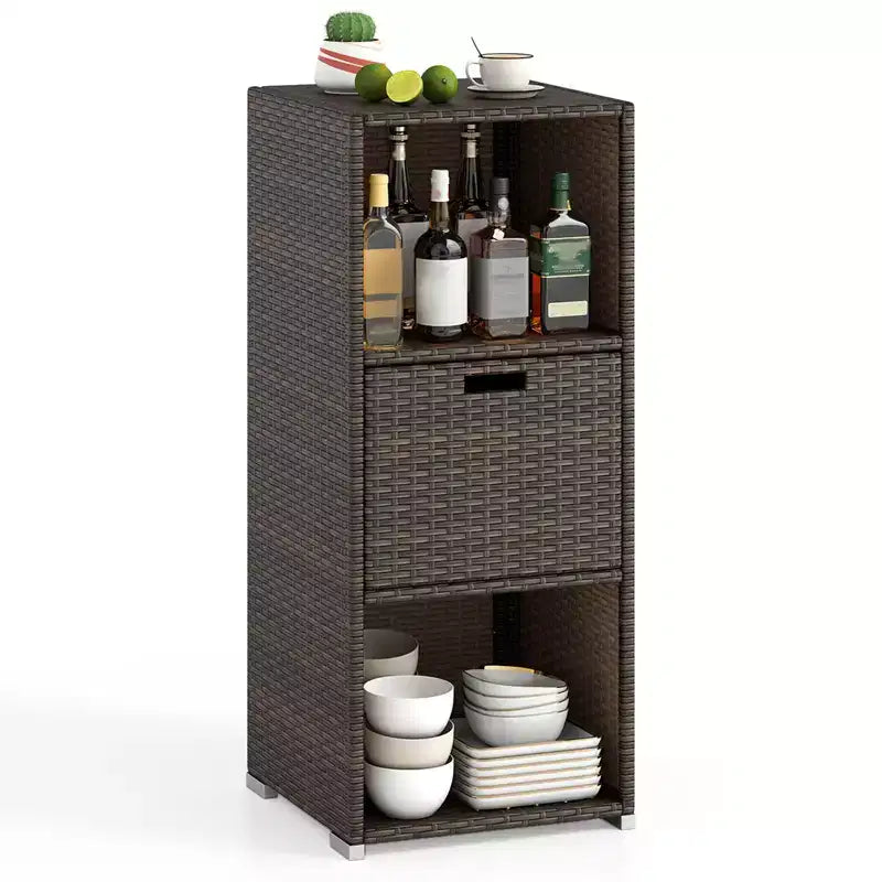 Costway Outdoor Storage Cabinet with Storage Shelves & Removable Drawer for Porch Mix Brown/Black/Gray