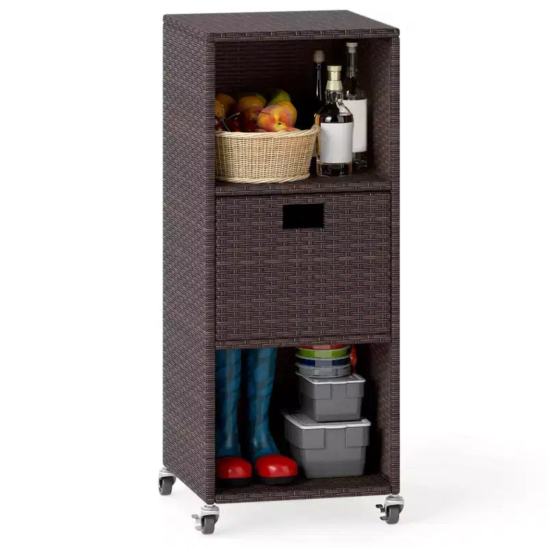 Costway Outdoor Storage Cabinet with Storage Shelves & Removable Drawer for Porch Mix Brown/Black/Gray