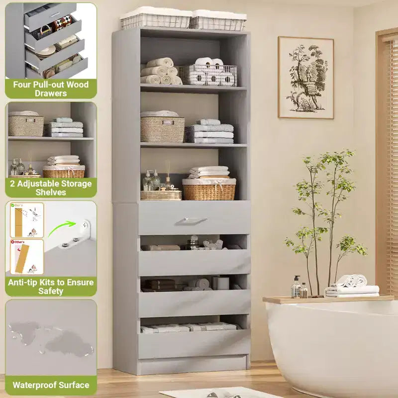 Besiost 80" Tall Pantry Cabinet with Drawers