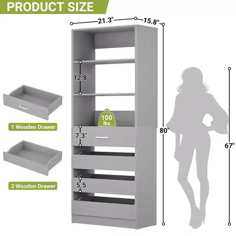 Besiost 80" Tall Pantry Cabinet with Drawers