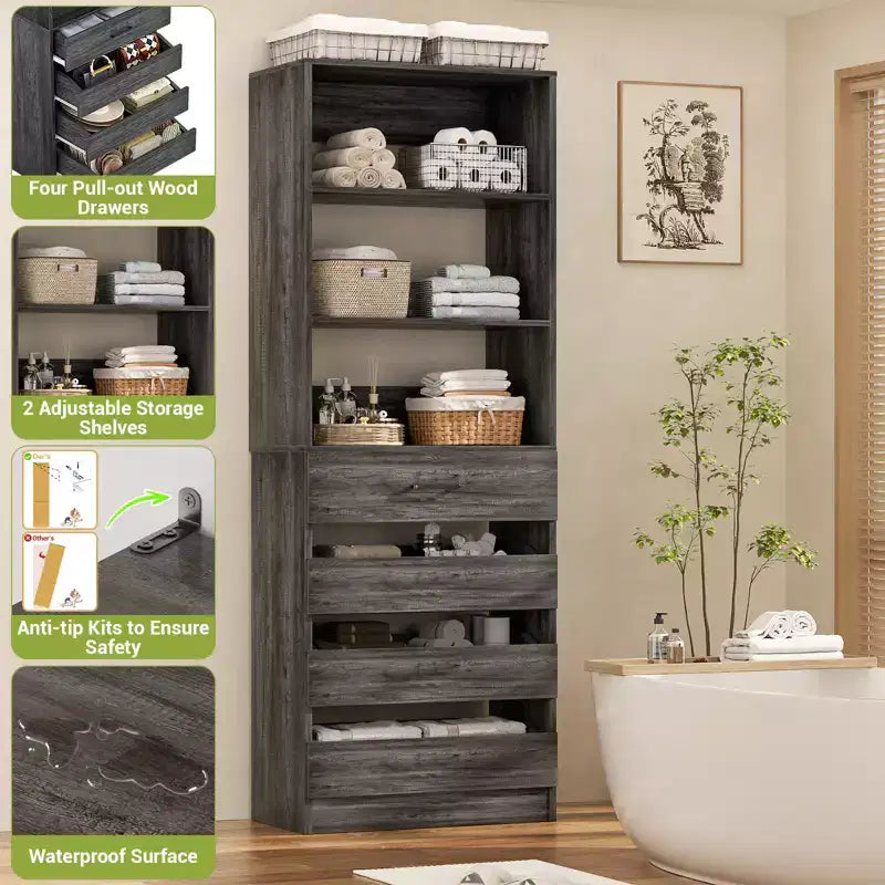Besiost 80" Tall Pantry Cabinet with Drawers