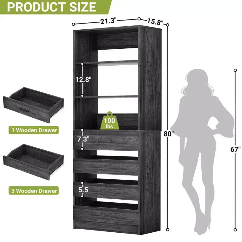 Besiost 80" Tall Pantry Cabinet with Drawers