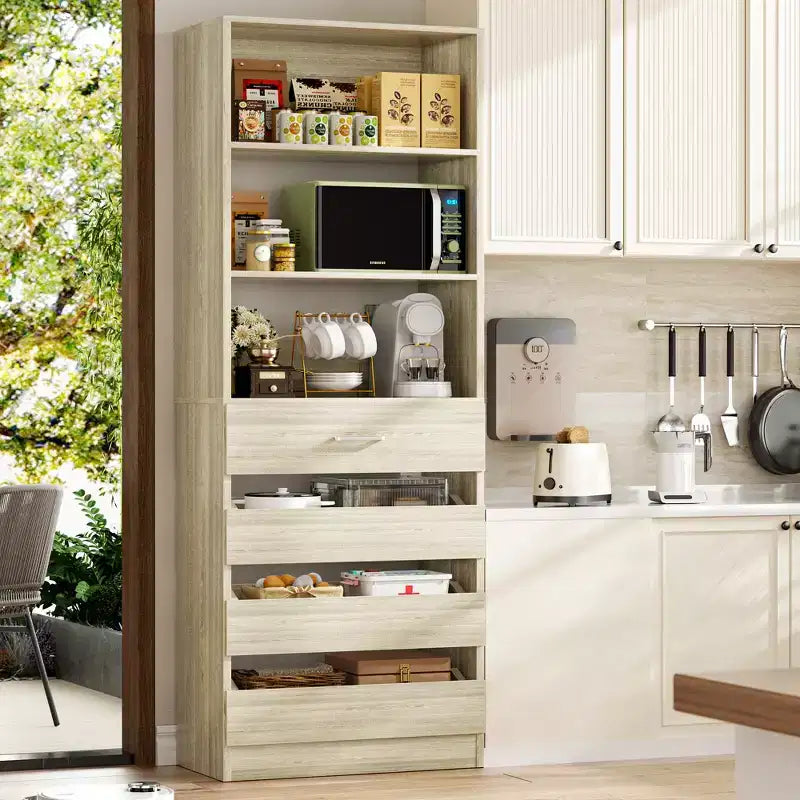 Besiost 80" Tall Pantry Cabinet with Drawers