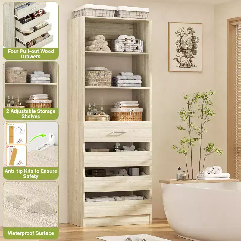 Besiost 80" Tall Pantry Cabinet with Drawers