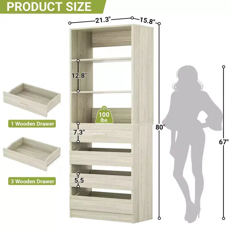 Besiost 80" Tall Pantry Cabinet with Drawers