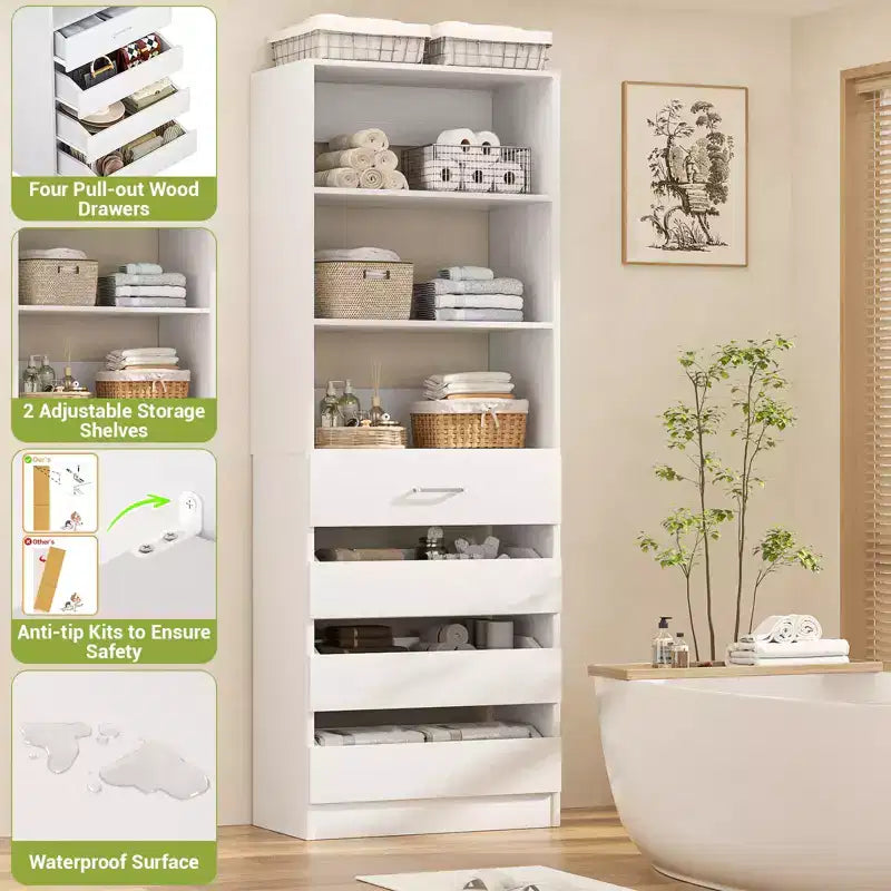 Besiost 80" Tall Pantry Cabinet with Drawers