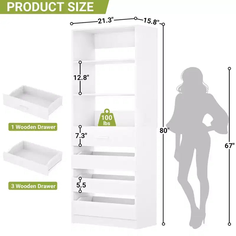 Besiost 80" Tall Pantry Cabinet with Drawers