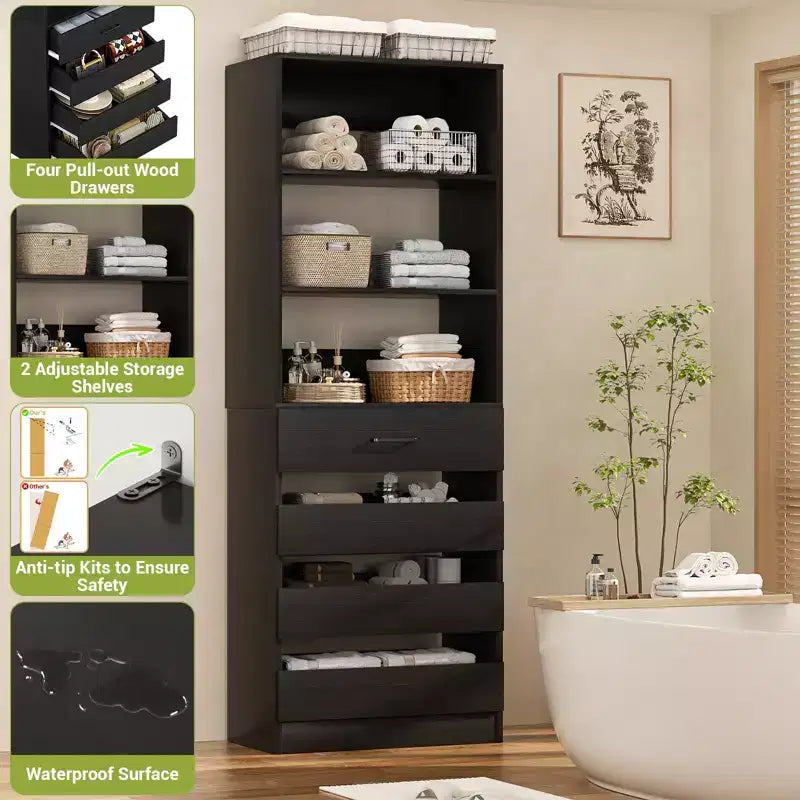 Besiost 80" Tall Pantry Cabinet with Drawers