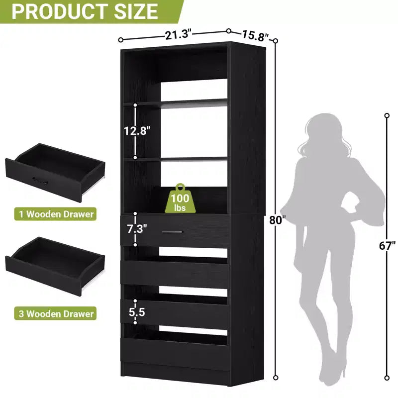 Besiost 80" Tall Pantry Cabinet with Drawers