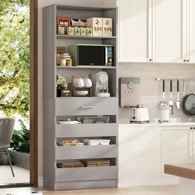Besiost 80" Tall Pantry Cabinet with Drawers