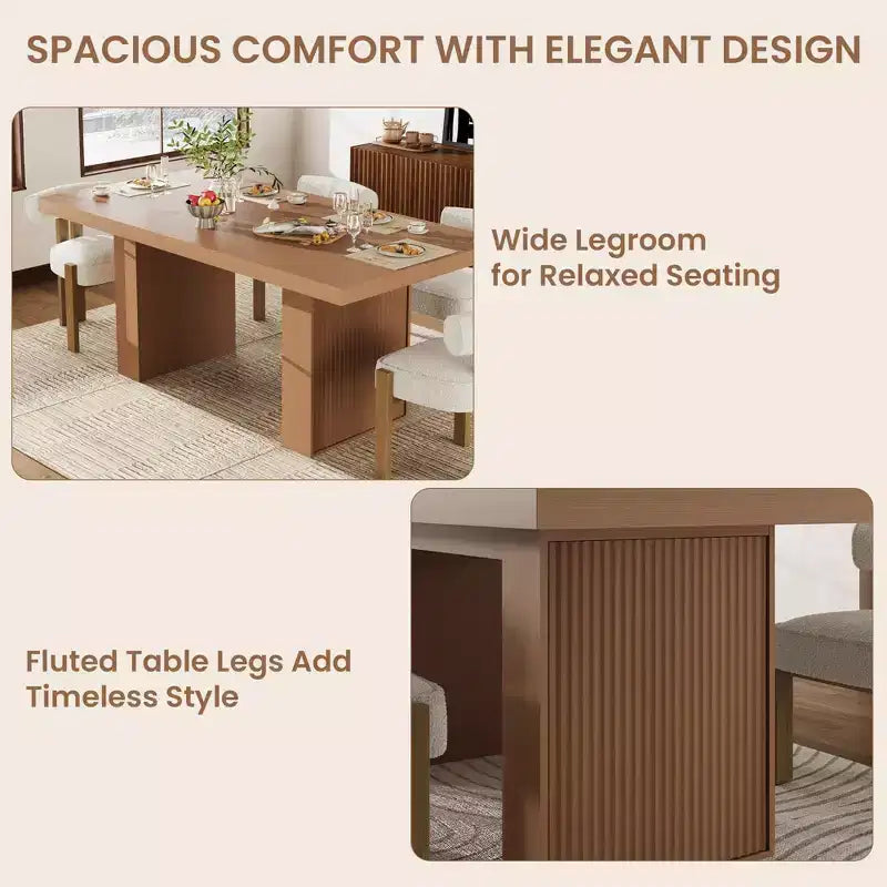 70.8" Modern Rectangular Dining Table for 6-10 with Fluted Legs and Built-In Storage - Grey/Natural/Nut-Brown