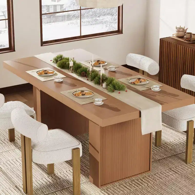 70.8" Modern Rectangular Dining Table for 6-10 with Fluted Legs and Built-In Storage - Grey/Natural/Nut-Brown