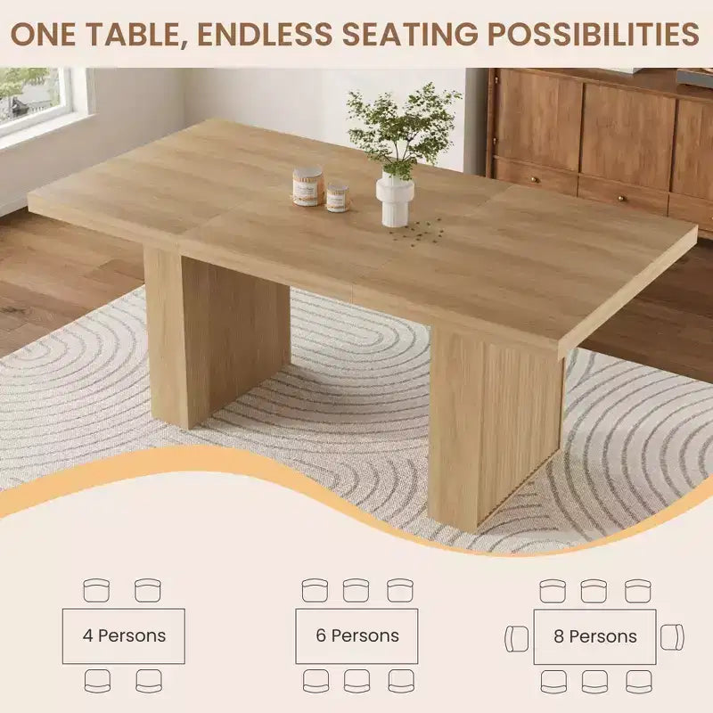70.8" Modern Rectangular Dining Table for 6-10 with Fluted Legs and Built-In Storage - Grey/Natural/Nut-Brown