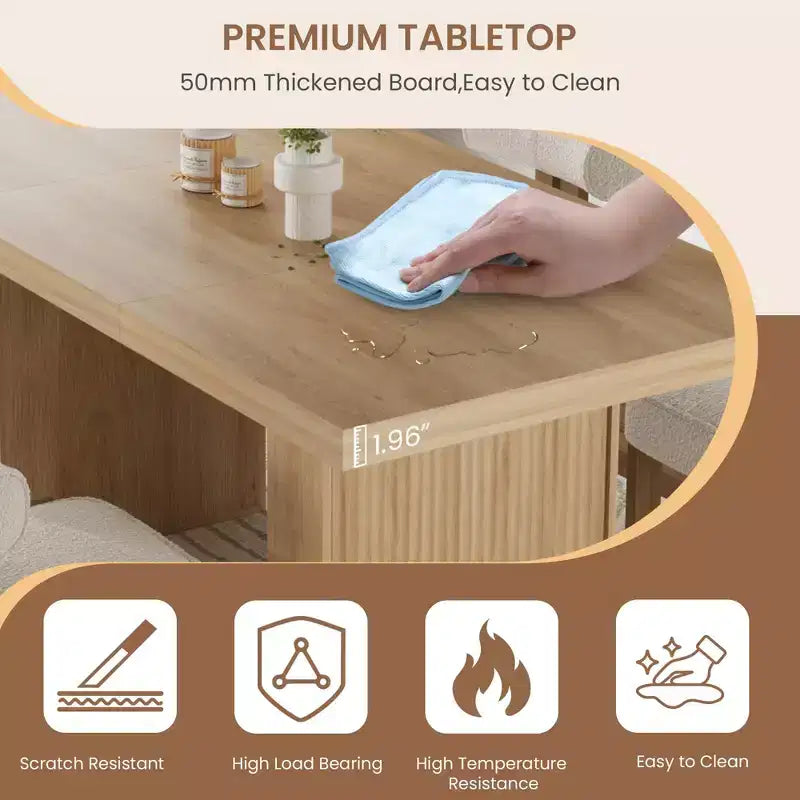 70.8" Modern Rectangular Dining Table for 6-10 with Fluted Legs and Built-In Storage - Grey/Natural/Nut-Brown