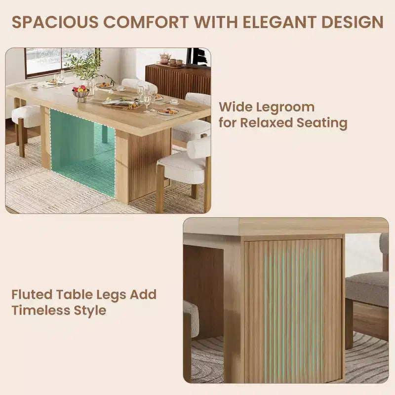 70.8" Modern Rectangular Dining Table for 6-10 with Fluted Legs and Built-In Storage - Grey/Natural/Nut-Brown