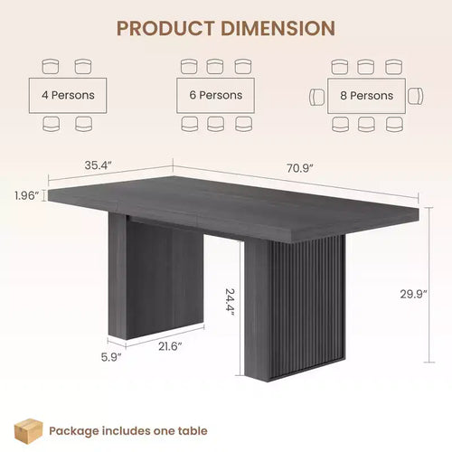 70.8" Modern Rectangular Dining Table for 6-10 with Fluted Legs and Built-In Storage - Grey/Natural/Nut-Brown
