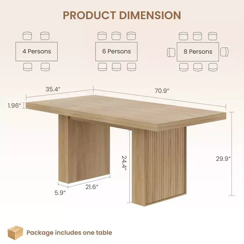 70.8" Modern Rectangular Dining Table for 6-10 with Fluted Legs and Built-In Storage - Grey/Natural/Nut-Brown