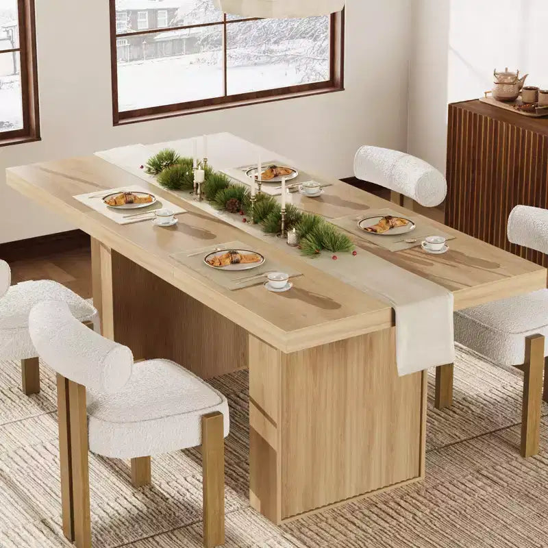 70.8" Modern Rectangular Dining Table for 6-10 with Fluted Legs and Built-In Storage - Grey/Natural/Nut-Brown