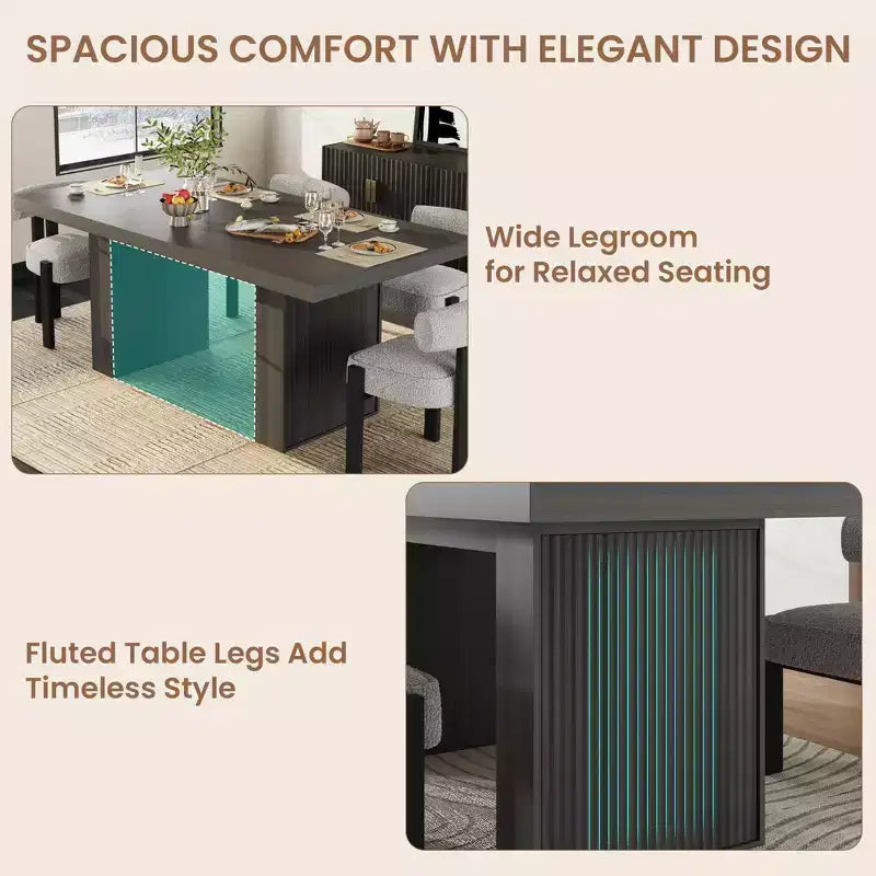 70.8" Modern Rectangular Dining Table for 6-10 with Fluted Legs and Built-In Storage - Grey/Natural/Nut-Brown