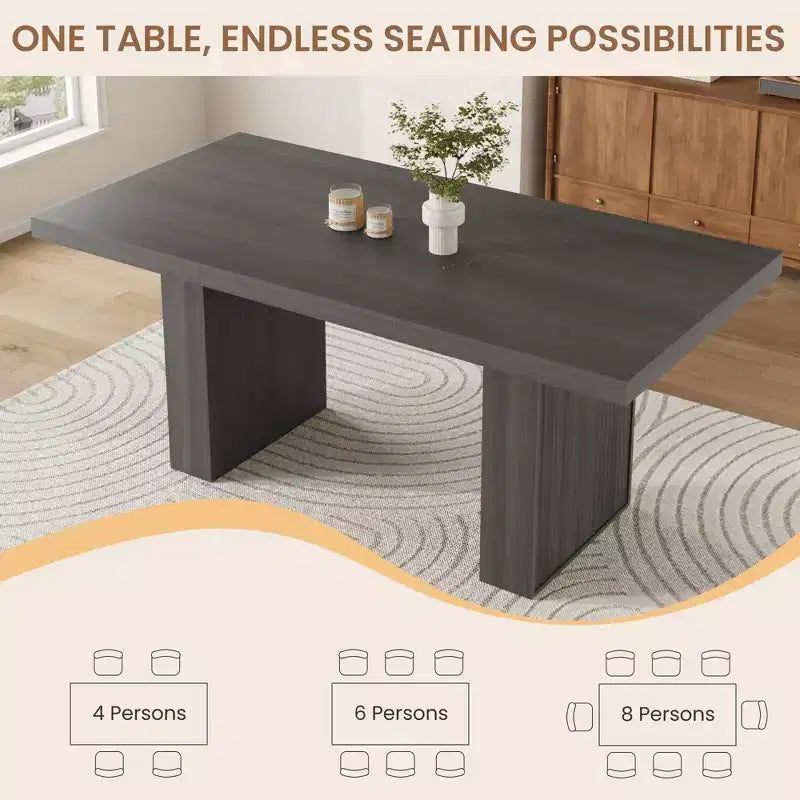70.8" Modern Rectangular Dining Table for 6-10 with Fluted Legs and Built-In Storage - Grey/Natural/Nut-Brown