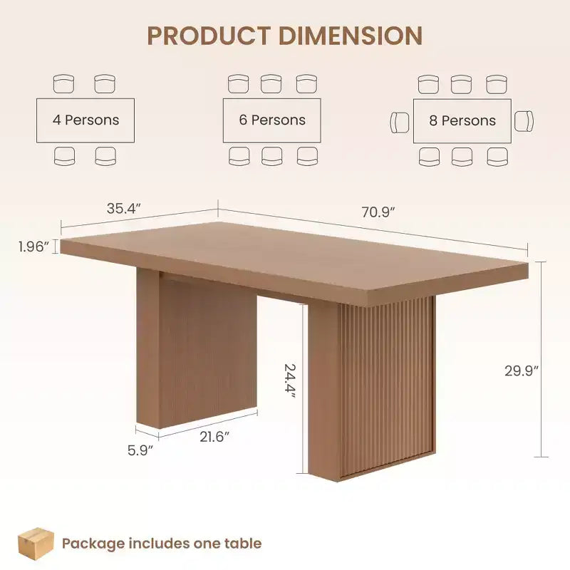 70.8" Modern Rectangular Dining Table for 6-10 with Fluted Legs and Built-In Storage - Grey/Natural/Nut-Brown