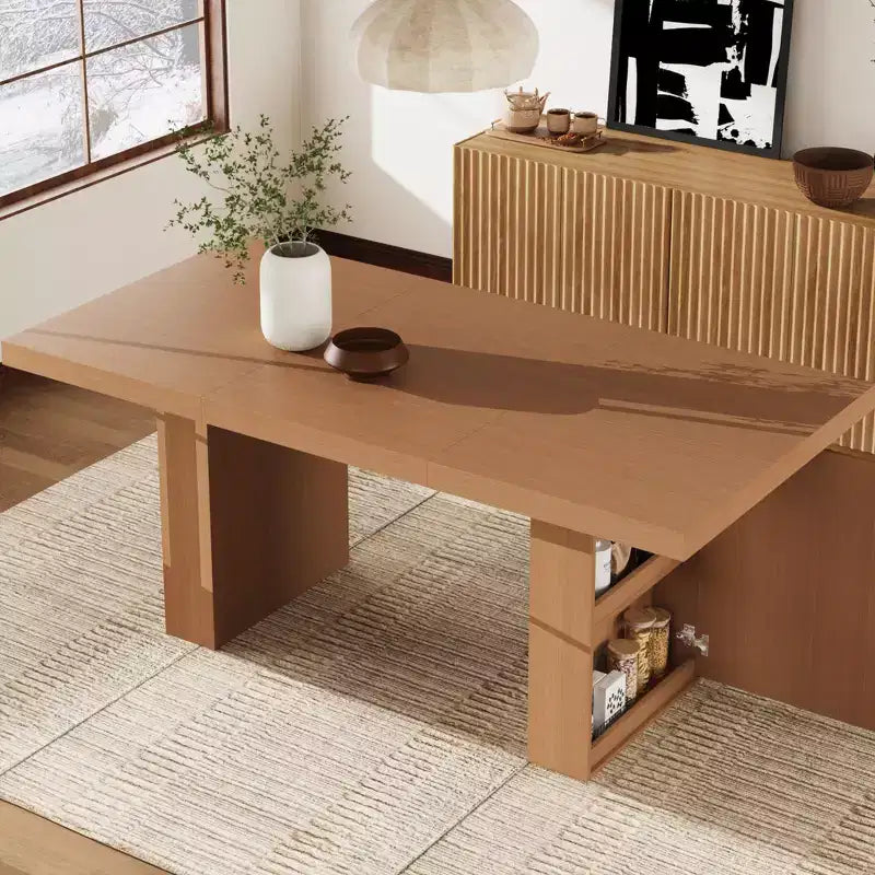 70.8" Modern Rectangular Dining Table for 6-10 with Fluted Legs and Built-In Storage - Grey/Natural/Nut-Brown