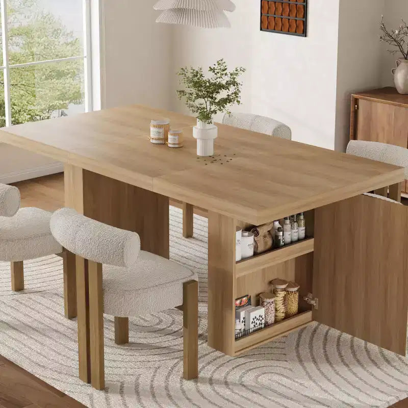 70.8" Modern Rectangular Dining Table for 6-10 with Fluted Legs and Built-In Storage - Grey/Natural/Nut-Brown