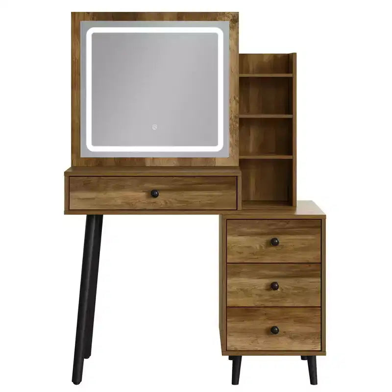 Vanity Desk with Lighted Mirror - 3-Color Dimmable Hollywood Makeup Table with 4 Drawers - White