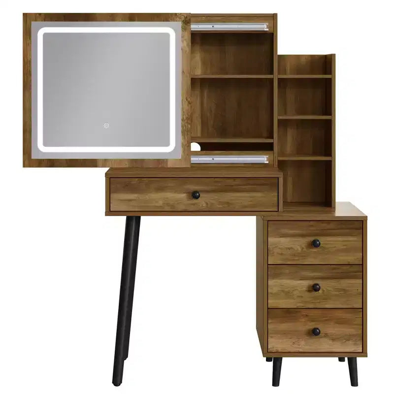 Vanity Desk with Lighted Mirror - 3-Color Dimmable Hollywood Makeup Table with 4 Drawers - White
