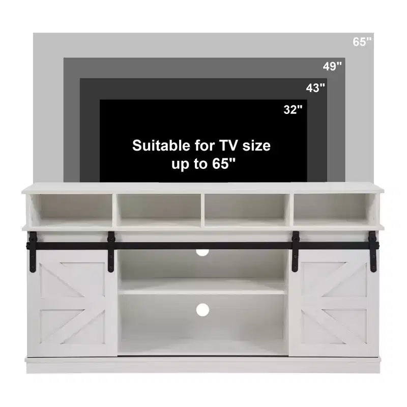 FurnitureR 58" Farmhouse TV Stand for TVs up to 65" with Sliding Barn Doors and Storage Shelves