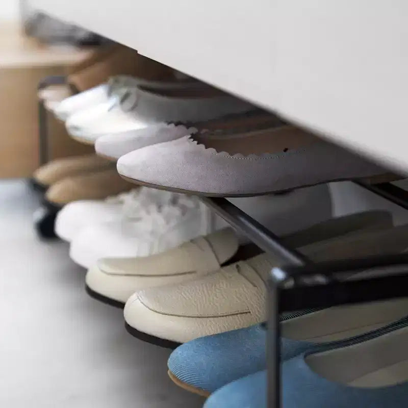 Yamazaki Home Two-Tier Rolling Shoe Rack in Steel - 8 Pairs Capacity