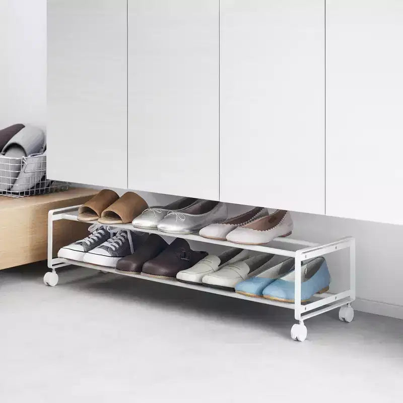 Yamazaki Home Two-Tier Rolling Shoe Rack in Steel - 8 Pairs Capacity
