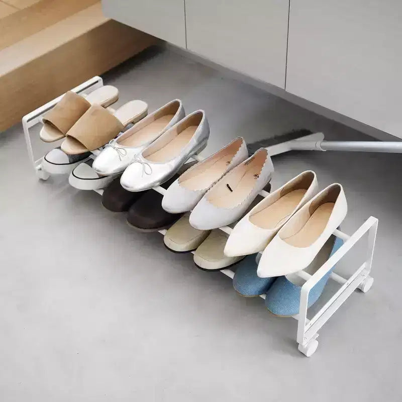 Yamazaki Home Two-Tier Rolling Shoe Rack in Steel - 8 Pairs Capacity