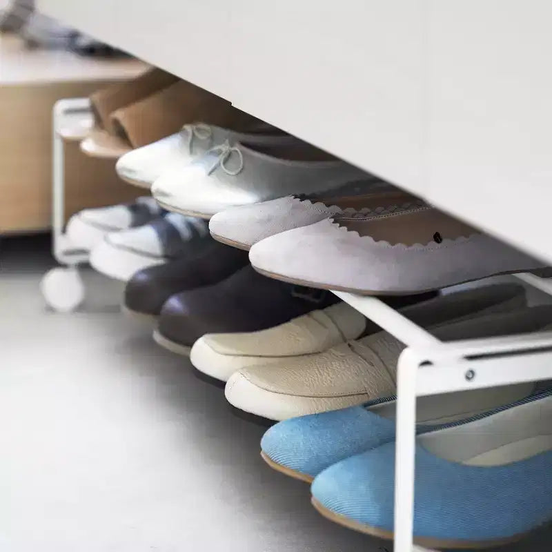 Yamazaki Home Two-Tier Rolling Shoe Rack in Steel - 8 Pairs Capacity