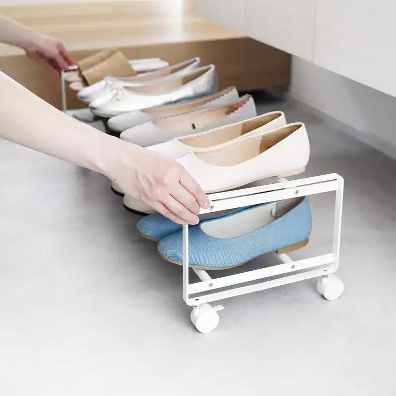 Yamazaki Home Two-Tier Rolling Shoe Rack in Steel - 8 Pairs Capacity