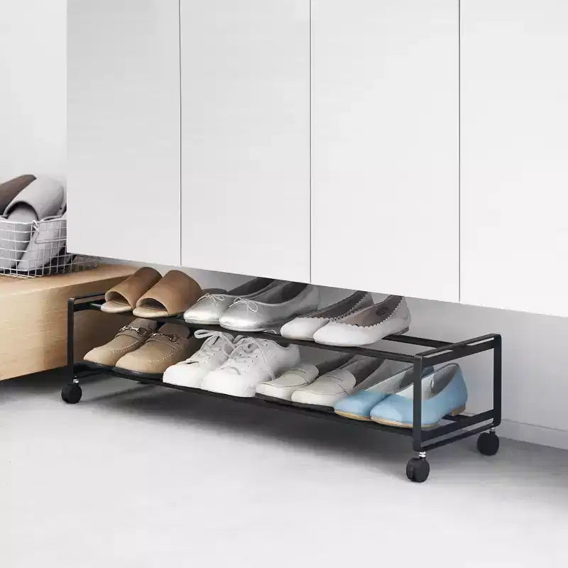 Yamazaki Home Two-Tier Rolling Shoe Rack in Steel - 8 Pairs Capacity