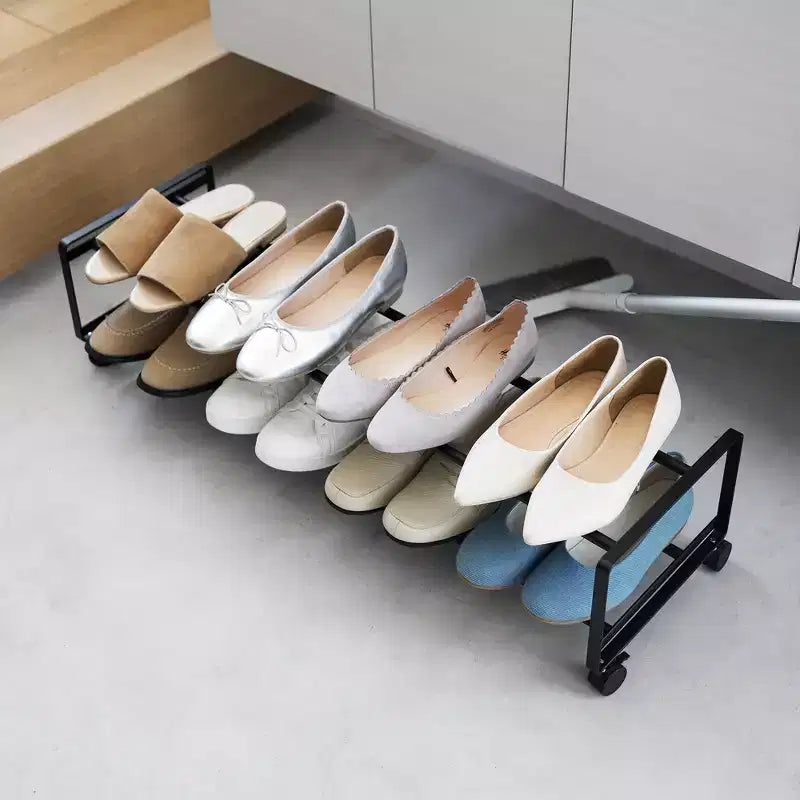 Yamazaki Home Two-Tier Rolling Shoe Rack in Steel - 8 Pairs Capacity