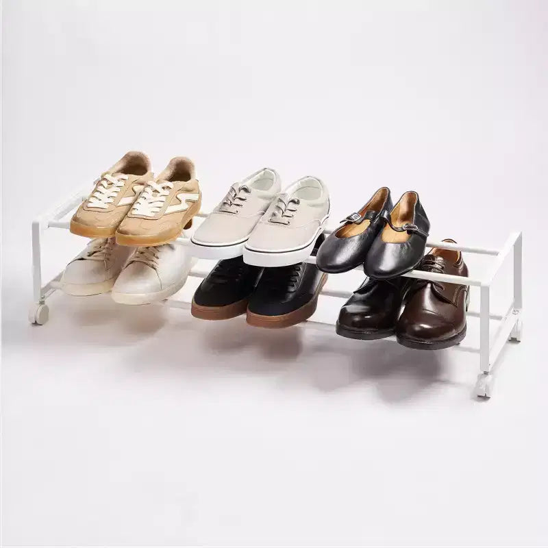 Yamazaki Home Two-Tier Rolling Shoe Rack in Steel - 8 Pairs Capacity