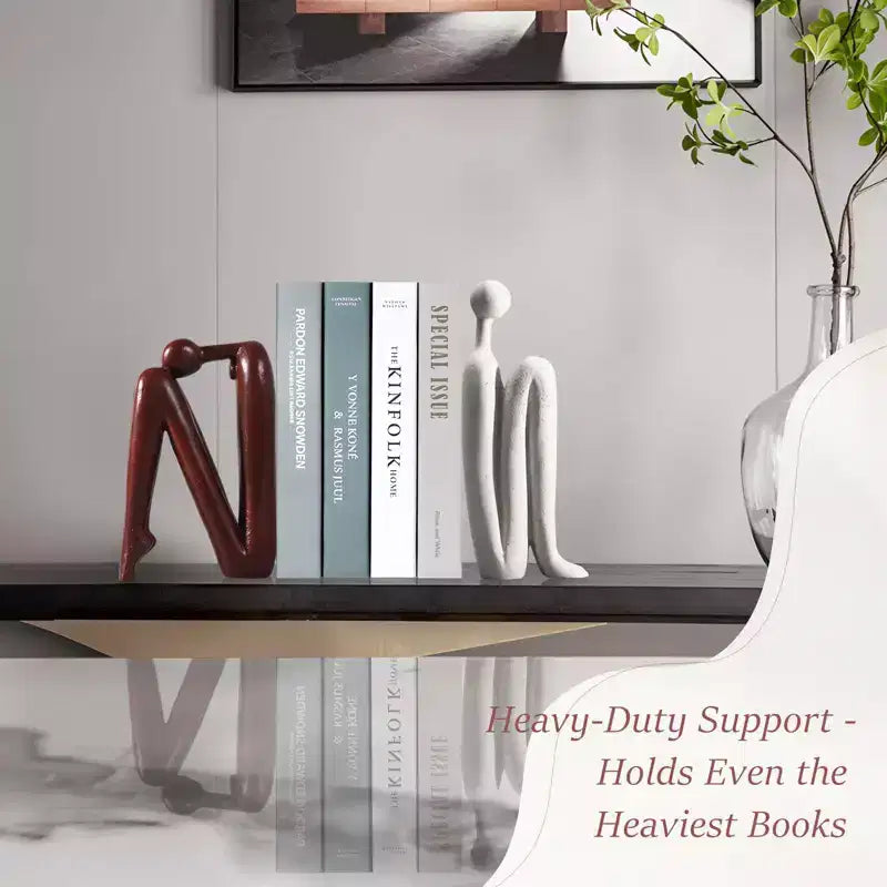 Thinker Statue Bookends in White and Brown - Heavy-Duty Resin Book Stoppers