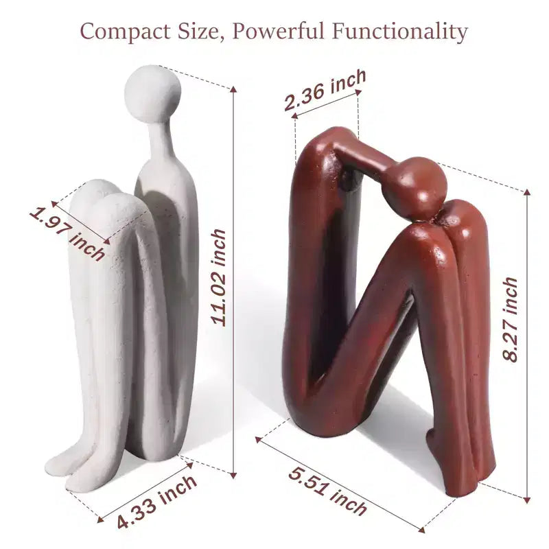 Thinker Statue Bookends in White and Brown - Heavy-Duty Resin Book Stoppers
