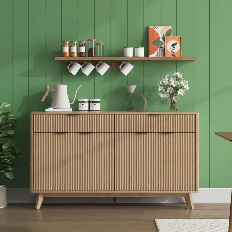 60" Fluted Buffet Cabinet with 2 Drawers and 4 Doors - Modern Sideboard for Dining Room, Living Room and Entryway